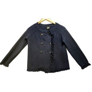 J.crew Women's Nautical Double Breasted Sweater Jacket Size S Navy Ruffle Trim